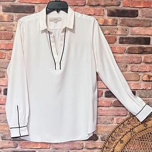 Loft Cream Black Piped Blouse